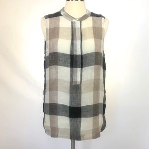 4our Dreamers Plaid Linen Sleeveless Blouse Sz M